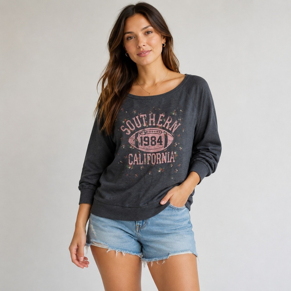 HOLLYWOOD TRASH  Sweatshirt Southern California Graphic Womens M Grey